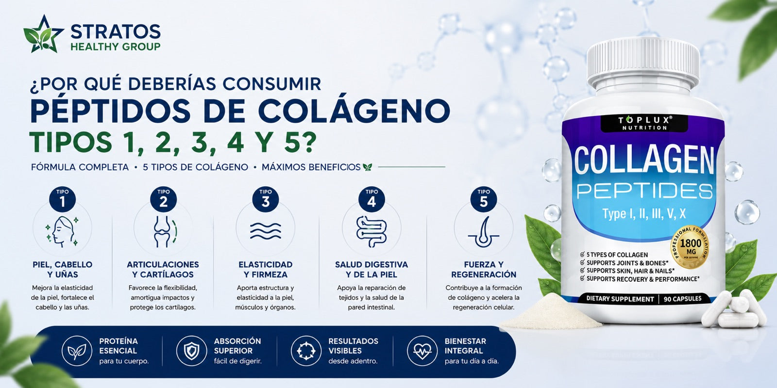 Colágeno 5 Tipos (I, II, III, V, X)